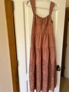 Moon River Terracotta Eyelet Tiered Maxi Dress